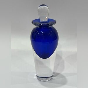 Vintage 1996 Vitrix signed Art Cobalt Blue Clear Small Glass perfume bottle